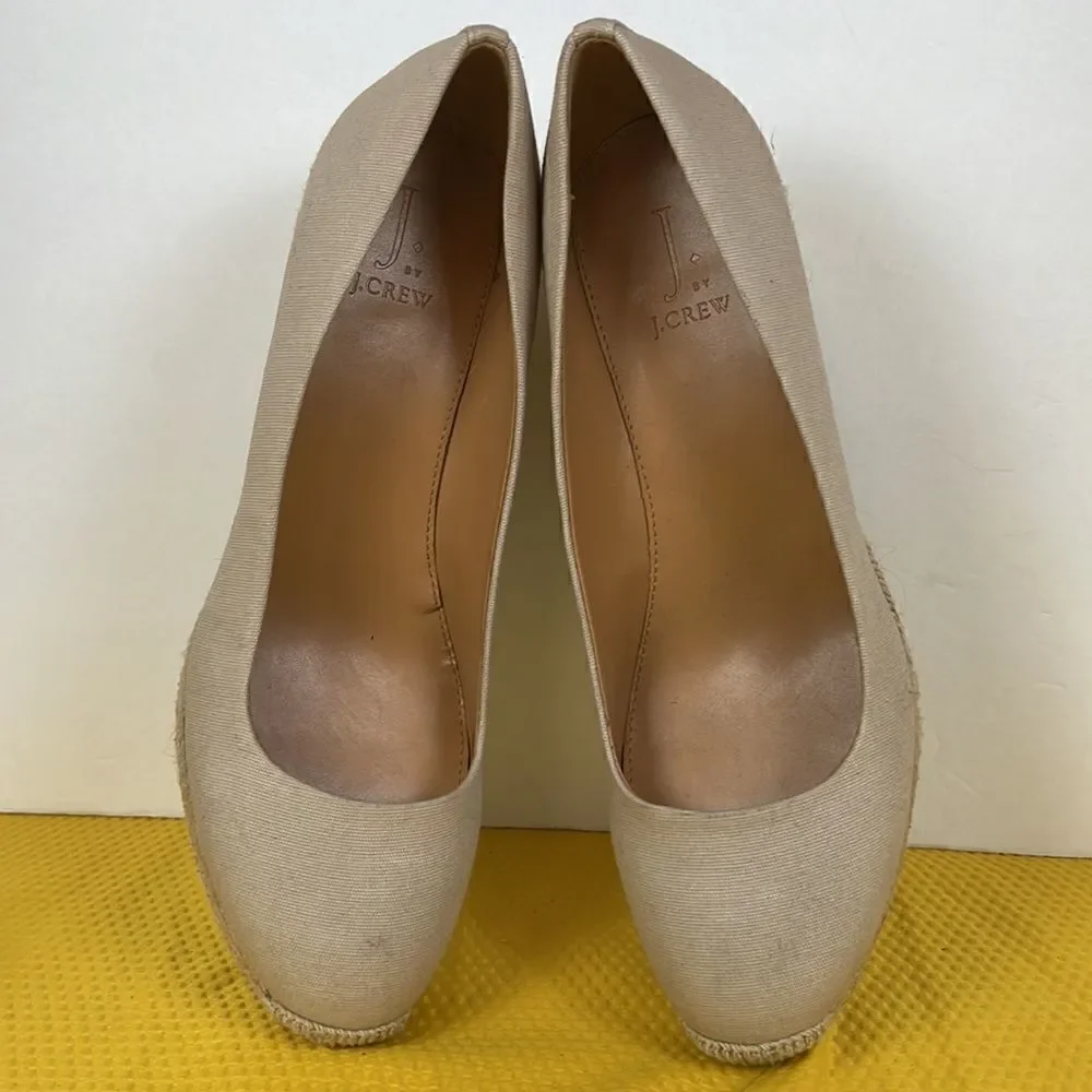 J Crew Canvas Espadrille Wedges Natural Beige 10.5‎